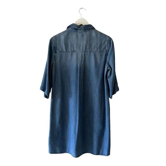 Anthropologie Cloth & Stone Roll Table Sleeve Mini Dress Collared Denim S # 1905 - Picture 6 of 13